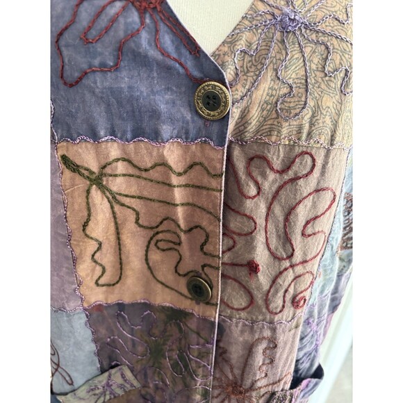 Vtg Patchwork Embroidered Whimsigoth Long Vest Or Jumper Dress Phoebe Pockets M - Picture 2 of 12